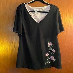 Dress Barn embroidered black top, 18W